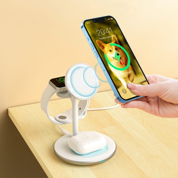 Indukcija bezvadu lādētājs ar iPhone Apple Watch AirPods White