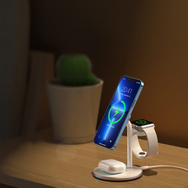 Indukcija bezvadu lādētājs ar iPhone Apple Watch AirPods White