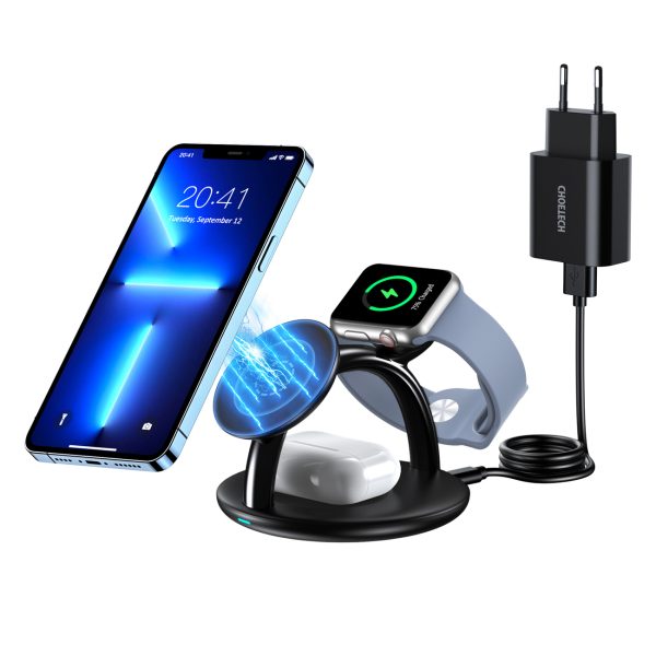 Indukcijas uzlādes stacija iPhone AirPods Pro Apple Watch 3in1 Black