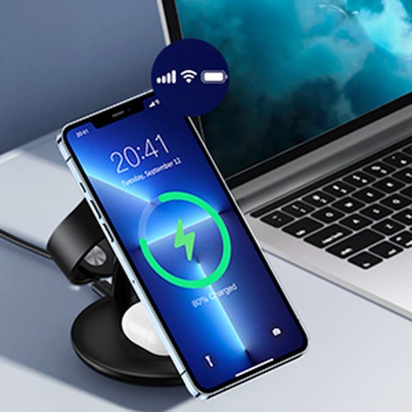 Indukcijas uzlādes stacija iPhone AirPods Pro Apple Watch 3in1 Black