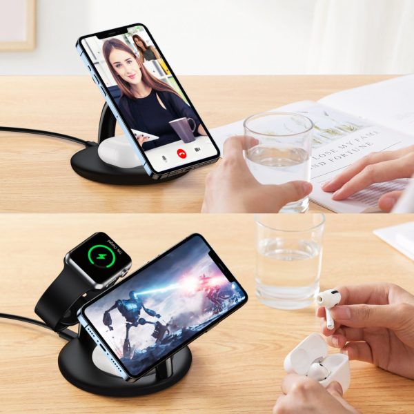 Indukcijas uzlādes stacija iPhone AirPods Pro Apple Watch 3in1 Black