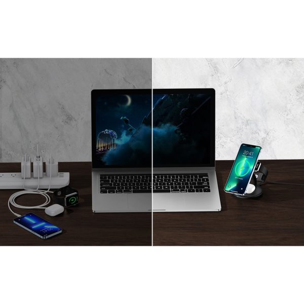 Indukcijas uzlādes stacija iPhone AirPods Pro Apple Watch 3in1 Black