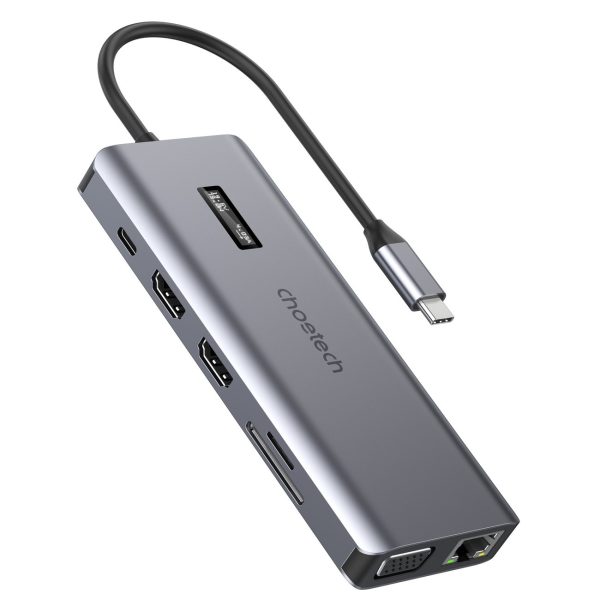 Daudzfunkcionāls centrmezgla adapteris ar USB-C USB-A VGA AUX SD TF 12in1 displeju