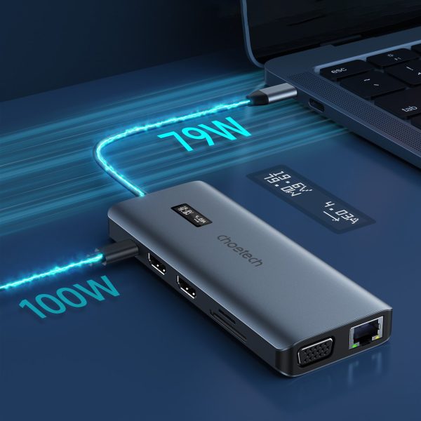 Daudzfunkcionāls centrmezgla adapteris ar USB-C USB-A VGA AUX SD TF 12in1 displeju