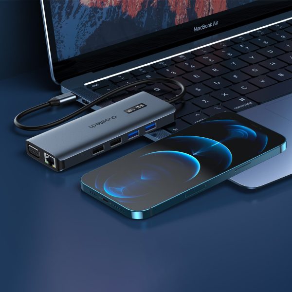Daudzfunkcionāls centrmezgla adapteris ar USB-C USB-A VGA AUX SD TF 12in1 displeju