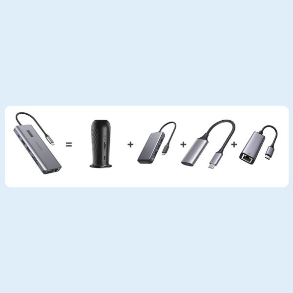 Daudzfunkcionāls centrmezgla adapteris ar USB-C USB-A VGA AUX SD TF 12in1 displeju