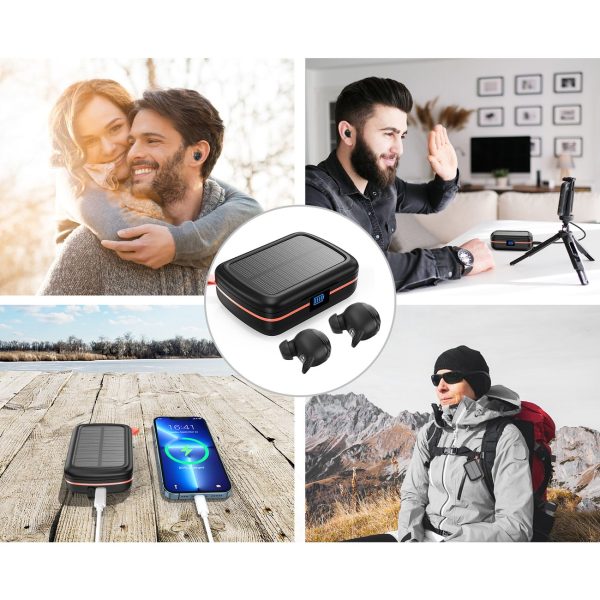 Ūdensnecaurlaidīgas TWS bezvadu austiņas ar saules lādētāju un 2500mAh PowerBank melna