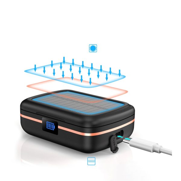 Ūdensnecaurlaidīgas TWS bezvadu austiņas ar saules lādētāju un 2500mAh PowerBank melna