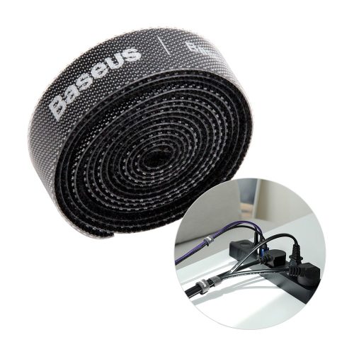 Kabeļa organizators 1m melns velcro lente