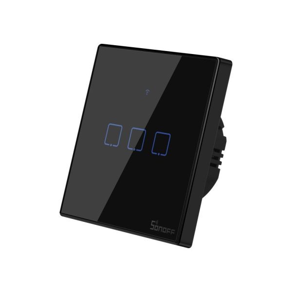 Trīs kanālu taustes gaismas slēdža slēdža wifi poga 433 MHz rf melns t3eu3c-tx