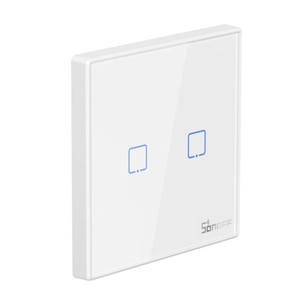 1016889-3-dwukanalowy-dotykowy-wlacznik-swiatla-pr-sonoff-hurtownia-sklep Divkanālu pieskāriena gaismas slēdža wifi poga tālvadības pults 433 MHz balts T2EU2C-RF