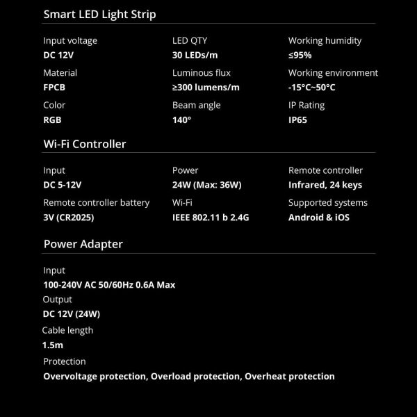 LED lentes inteliģents ūdensnecaurlaidīgs RGB pilota wifi barošanas avots 5m