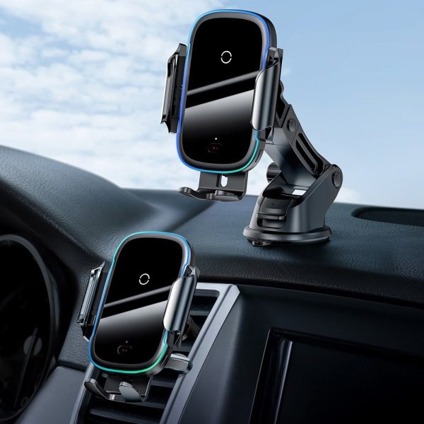Automātiska elektriskā automašīna rokturis bezvadu lādētājs Qi 15W melns