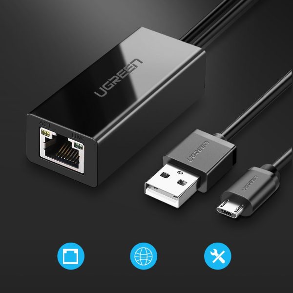 Ārējais LAN mikro USB USB 100Mbps Chromecast 1m melns
