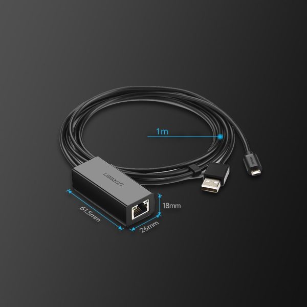 Ārējais LAN mikro USB USB 100Mbps Chromecast 1m melns