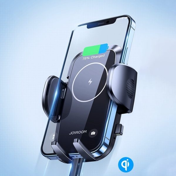 Automašīnas rokturis rūtainam lādētājam Qi 15W melnā krāsā