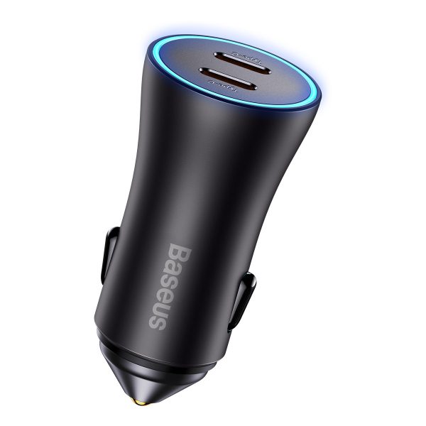 Zelta kontaktoru pro 2xusB-C 40W pelēkās automašīnas lādētājs