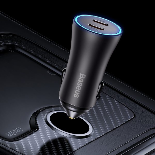 Zelta kontaktoru pro 2xusB-C 40W pelēkās automašīnas lādētājs
