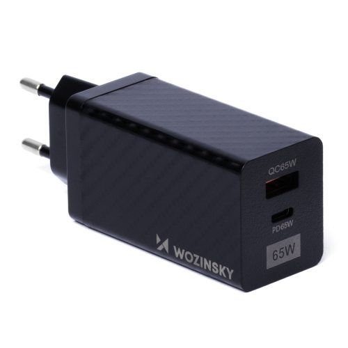 65W GAN lādētājs ar USB USB-C QC 3.0 PD melnajiem portiem