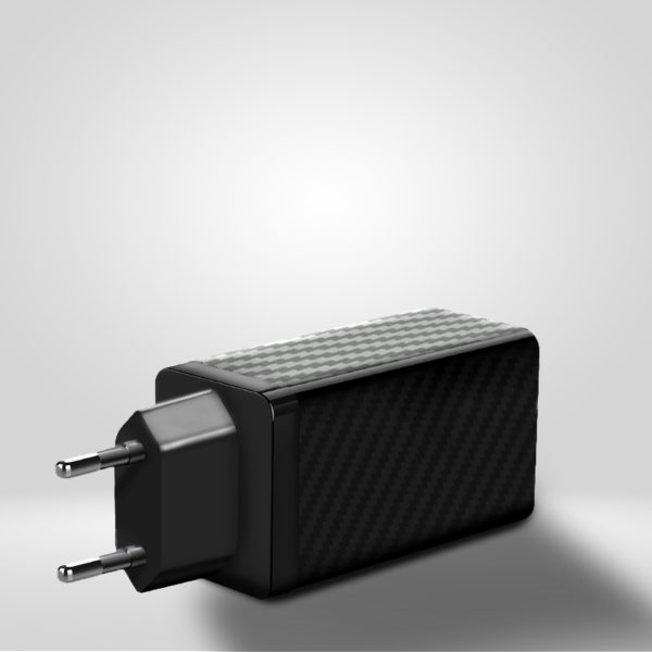 65W GAN lādētājs ar USB USB-C QC 3.0 PD melnajiem portiem
