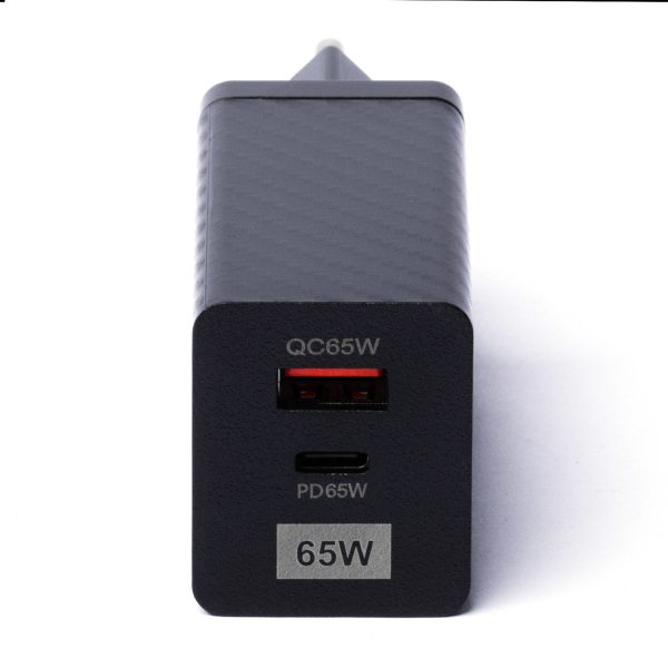 65W GAN lādētājs ar USB USB-C QC 3.0 PD melnajiem portiem