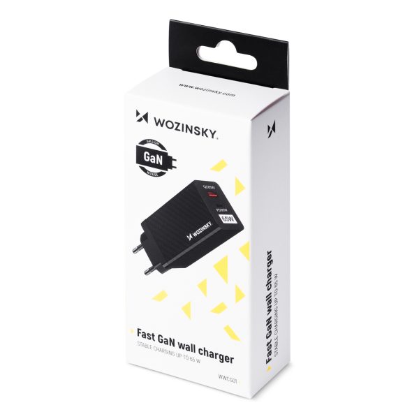 65W GAN lādētājs ar USB USB-C QC 3.0 PD melnajiem portiem