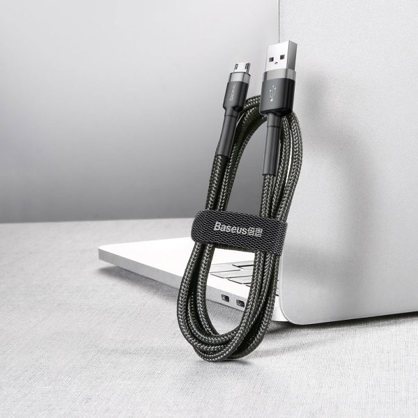 Izturīgs elastīgs kabelis USB microUSB QC3.0 2,4A 0,5 m melns un pelēks