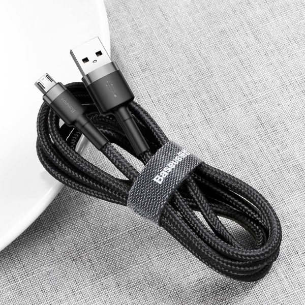 Izturīgs elastīgs kabelis USB microUSB QC3.0 2,4A 0,5 m melns un pelēks