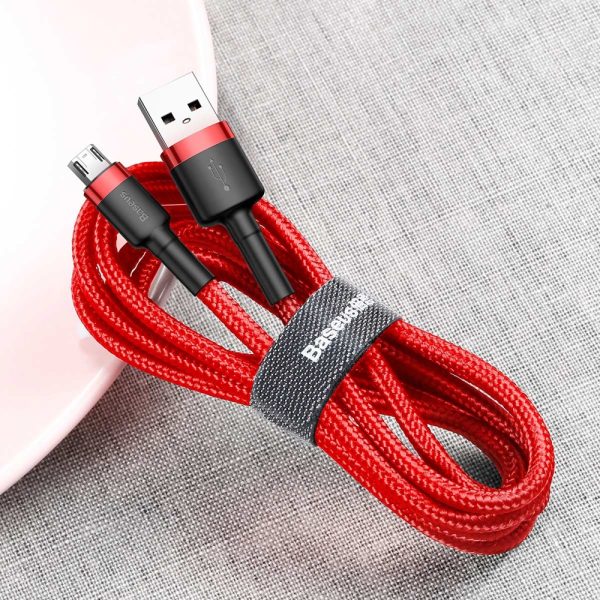 Izturīgs elastīgs kabeļa USB microUSB QC3.0 2,4A 1m sarkans