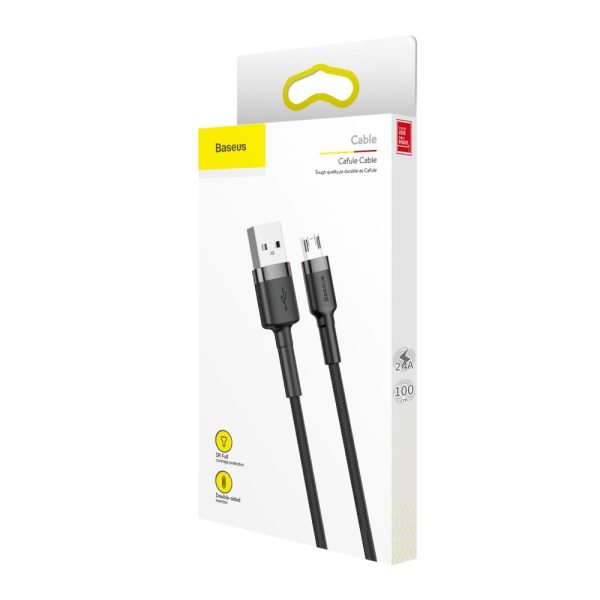 Izturīgs elastīgs kabelis USB microUSB QC3.0 2,4A 1m melns un pelēks