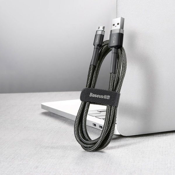 Izturīgs elastīgs kabelis USB microUSB QC3.0 2,4A 1m melns un pelēks