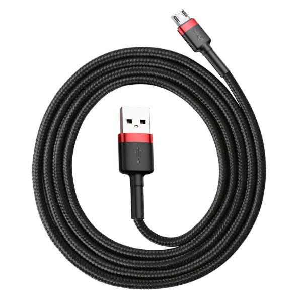 Izturīgs elastīgs kabelis USB microUSB QC3.0 2,4A 1m melns un sarkans