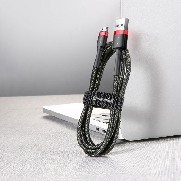 Izturīgs elastīgs kabelis USB microUSB QC3.0 2,4A 1m melns un sarkans