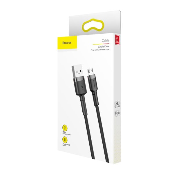 Izturīgs elastīgs kabelis USB microUSB 1,5A 2m melns un pelēks kabelis