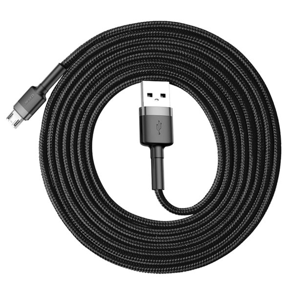 Izturīgs elastīgs kabelis USB microUSB 1,5A 2m melns un pelēks kabelis