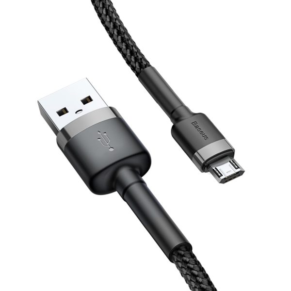 Izturīgs elastīgs kabelis USB microUSB 1,5A 2m melns un pelēks kabelis