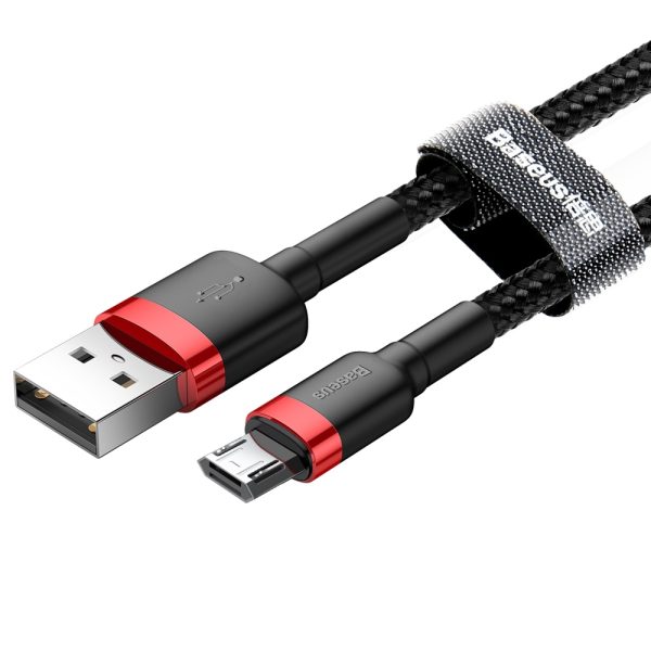 Izturīgs elastīgs kabelis USB microUSB 1,5A 2m melnais un sarkanais kabelis
