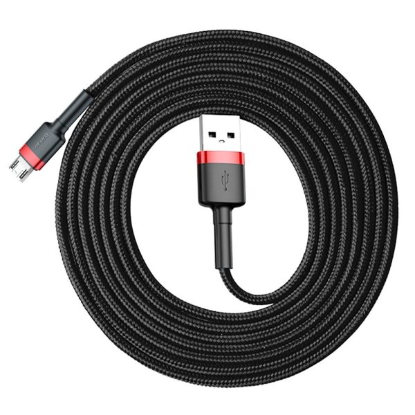 Izturīgs elastīgs kabelis USB microUSB 1,5A 2m melnais un sarkanais kabelis