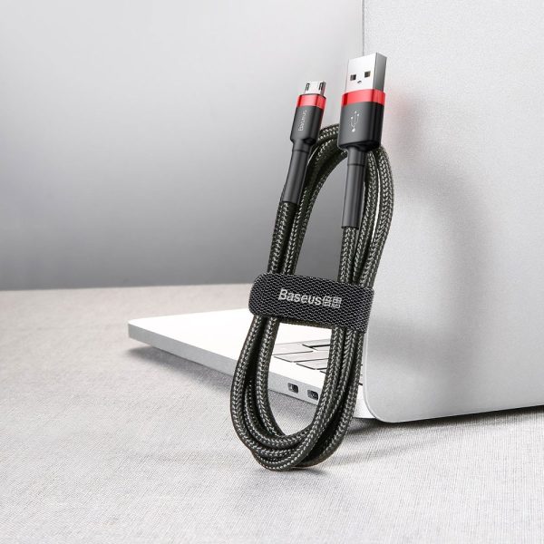 Izturīgs elastīgs kabelis USB microUSB 1,5A 2m melnais un sarkanais kabelis