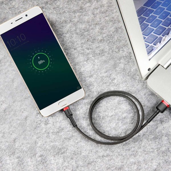 Izturīgs elastīgs kabelis USB microUSB 1,5A 2m melnais un sarkanais kabelis