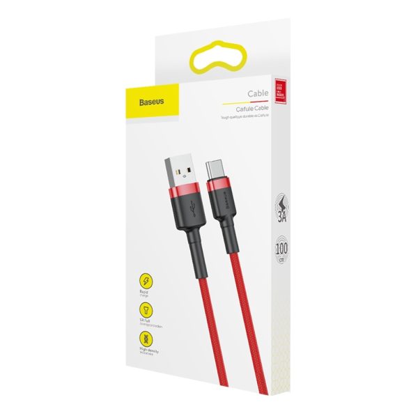 Izturīgs elastīgs USB kabelis USB-C QC3.0 3A 1M RED