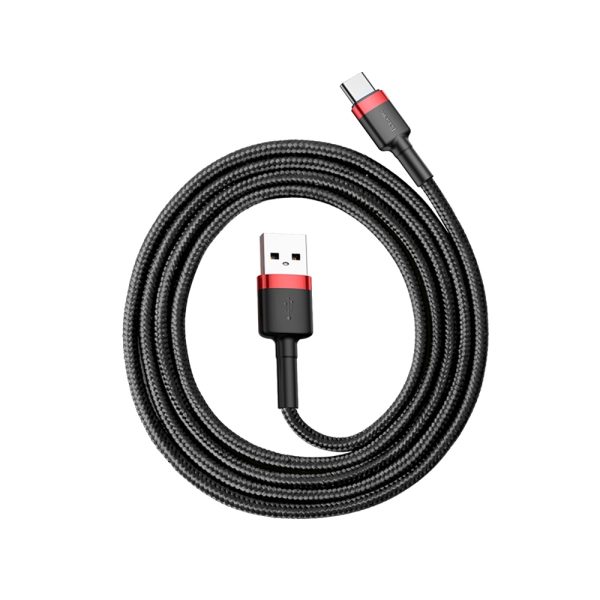 Izturīgs elastīgs kabelis USB-C QC3.0 3A 1M melns un sarkanais kabelis