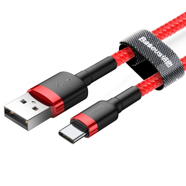 Izturīgs elastīgs kabelis USB-C QC3.0 2A 2m sarkanais kabelis