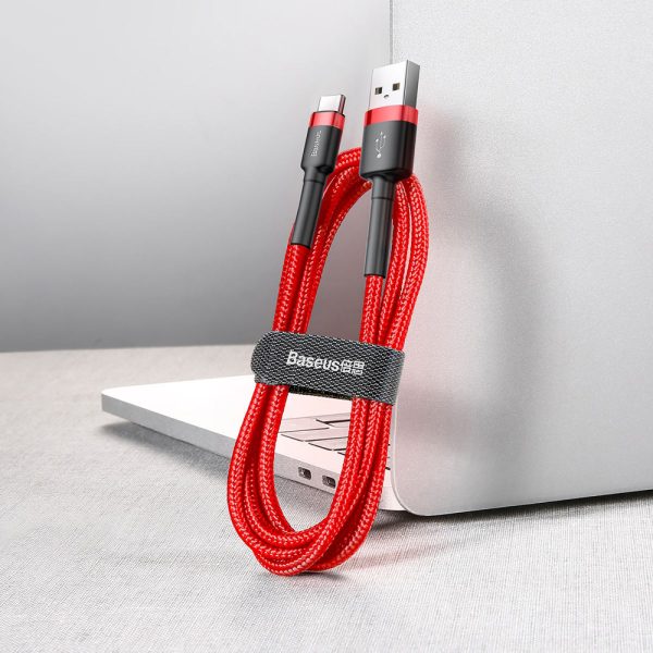 Izturīgs elastīgs kabelis USB-C QC3.0 2A 2m sarkanais kabelis
