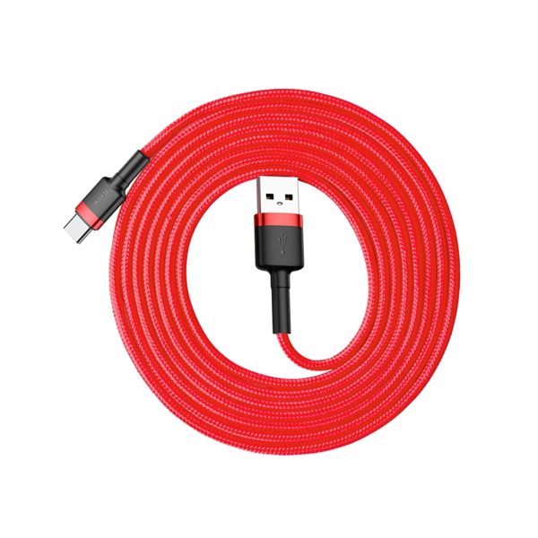 Izturīgs elastīgs kabelis USB-C QC3.0 2A 2m sarkanais kabelis