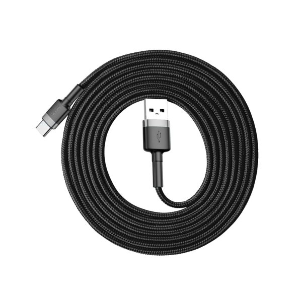 Izturīgs elastīgs USB kabeļa USB-C QC3.0 2A 2m melns un pelēks