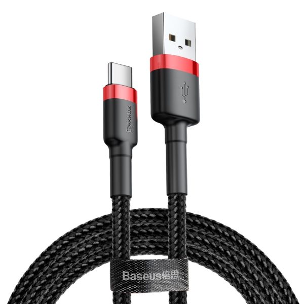 Izturīgs elastīgs USB-C QC3.0 2A 2A melnā un sarkanā kabeļa kabelis