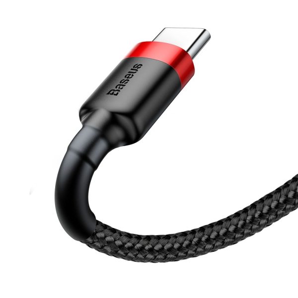 Izturīgs elastīgs USB-C QC3.0 2A 2A melnā un sarkanā kabeļa kabelis