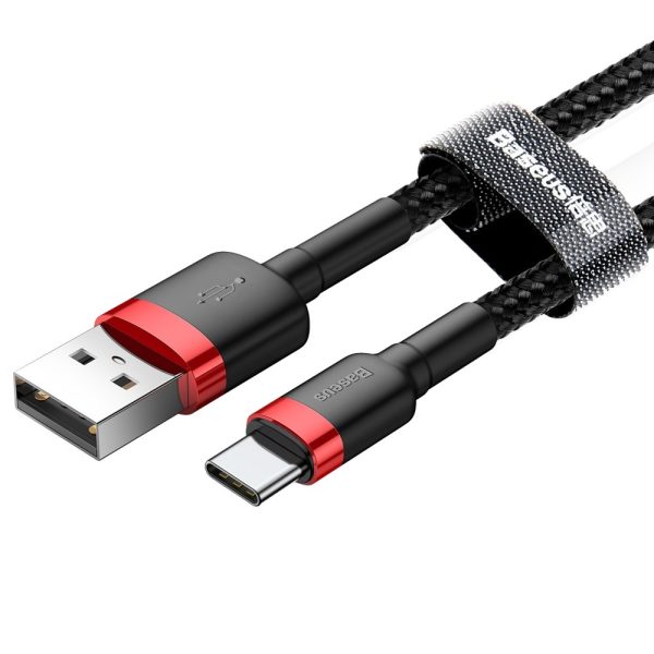 Izturīgs elastīgs USB-C QC3.0 2A 2A melnā un sarkanā kabeļa kabelis
