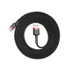 Izturīgs elastīgs USB-C QC3.0 2A 2A melnā un sarkanā kabeļa kabelis